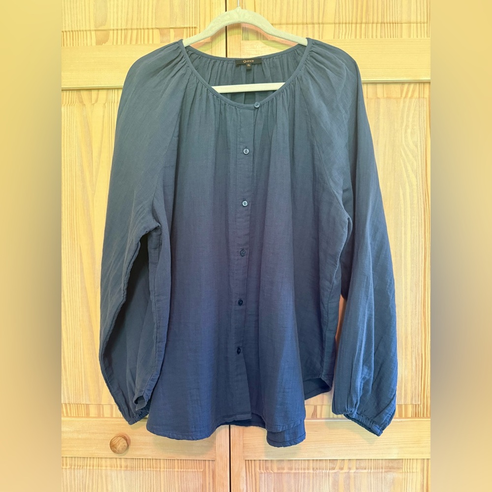 Quince Indigo Blue Blouse with Button Detail